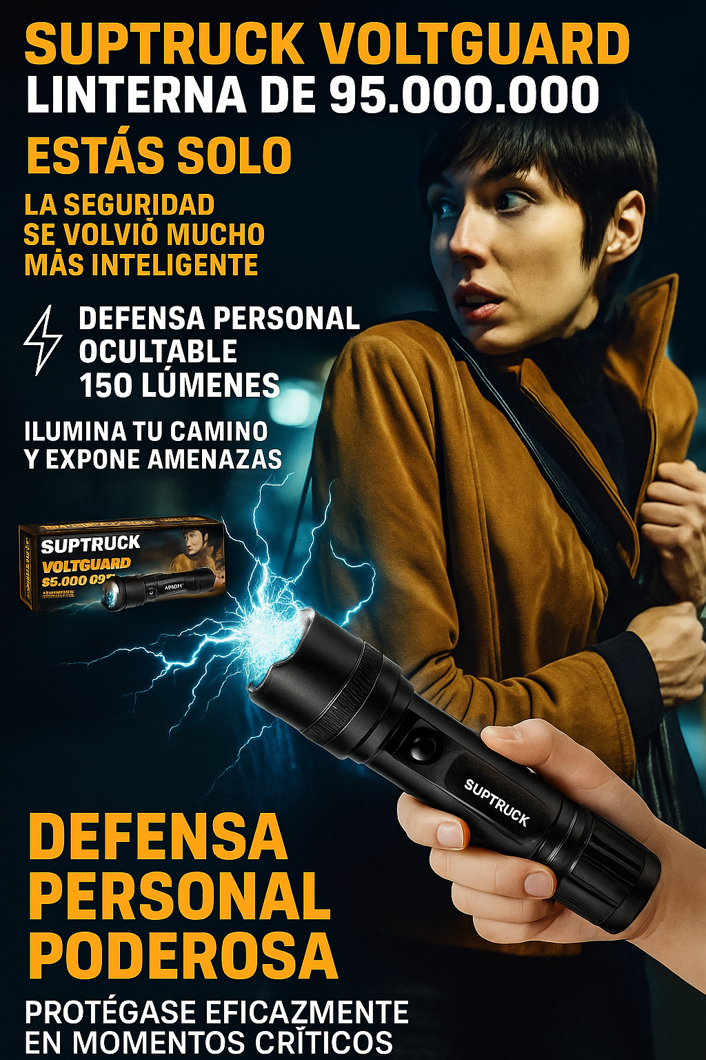 Linterna Táctica Aturdidora SUPTRUCK™ VoltGuard X95 ⚡ Luz en la Oscuridad, Poder en el Peligro