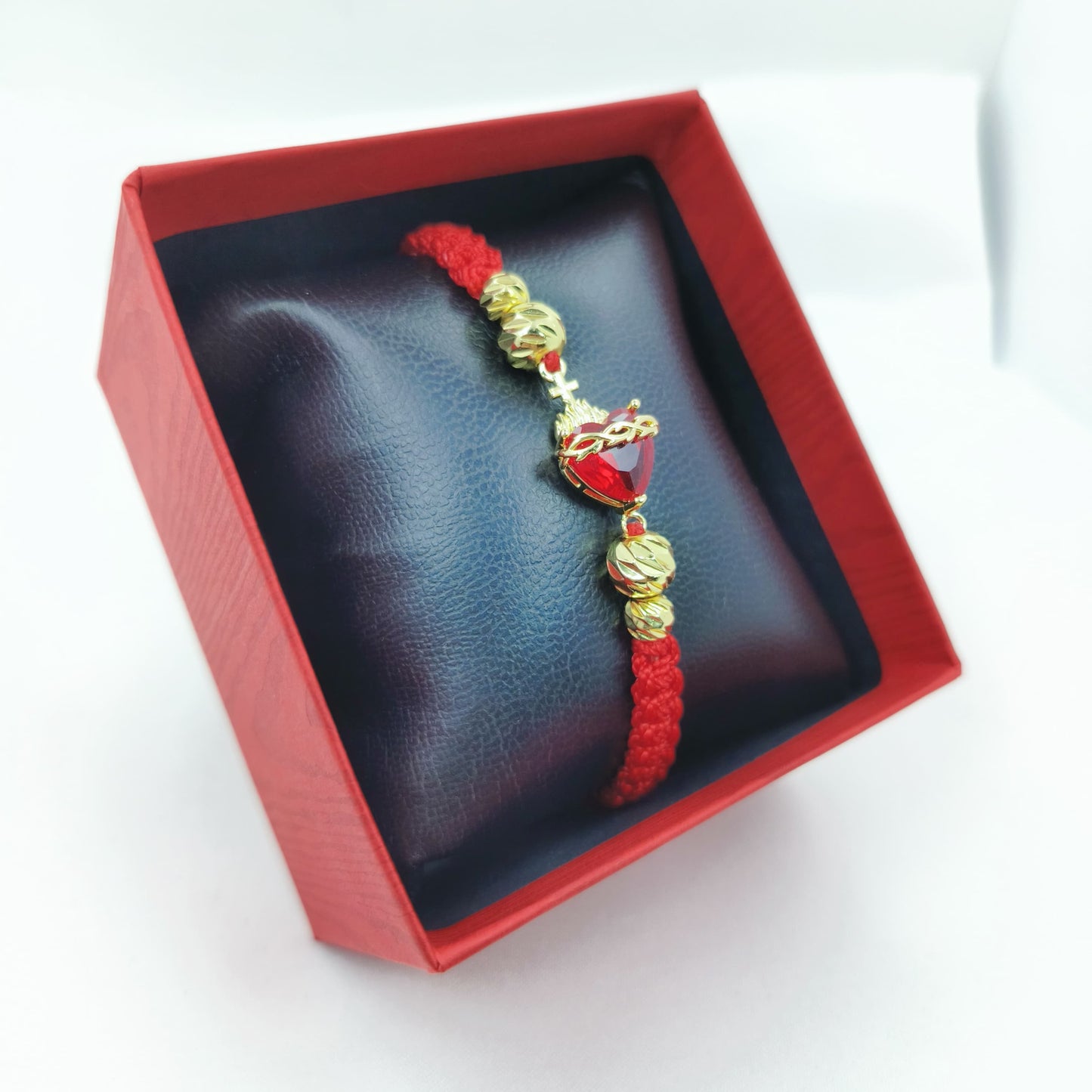 PULSERA CORAZON DE JESUS - 18K DE ORO - TEJIDA A MANO Y SANTIFACADA