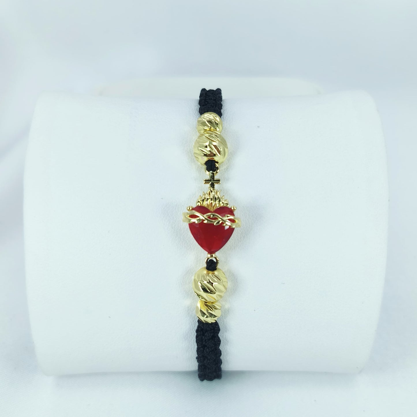 PULSERA CORAZON DE JESUS - 18K DE ORO - TEJIDA A MANO Y SANTIFACADA