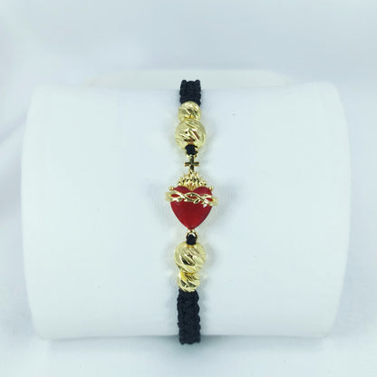 PULSERA CORAZON DE JESUS - 18K DE ORO - TEJIDA A MANO Y SANTIFACADA