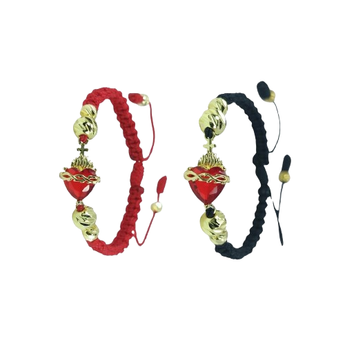 PULSERA CORAZON DE JESUS - 18K DE ORO - TEJIDA A MANO Y SANTIFACADA