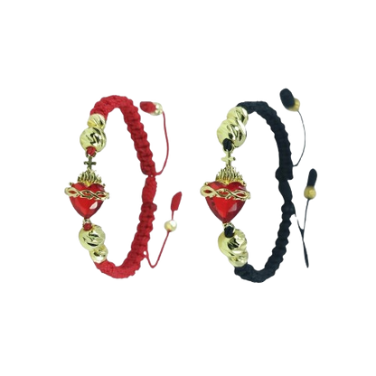 PULSERA CORAZON DE JESUS - 18K DE ORO - TEJIDA A MANO Y SANTIFACADA