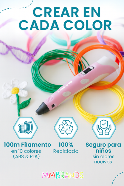 Lápiz 3D Bolígrafo Impresión 3D + filamento de 10 colores