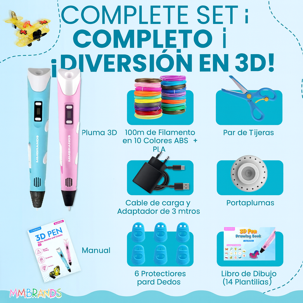 Lápiz 3D Bolígrafo Impresión 3D + filamento de 10 colores