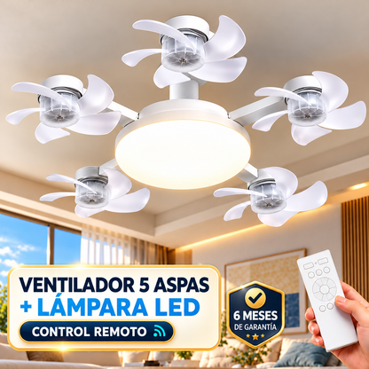 Ventilador de techo con luz LED – 5 Aspas plegables, control remoto, 3 ajustes de temperatura – Diseño moderno y ahorro de energía