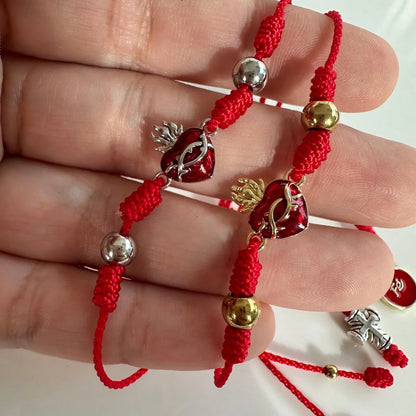 PULSERA CORAZON DE JESUS - 18K DE ORO - TEJIDA A MANO Y SANTIFACADA