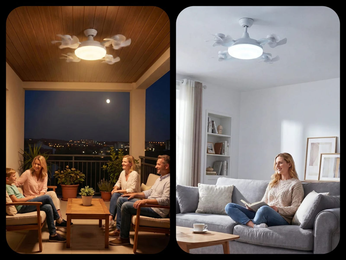 Ventilador de techo con luz LED – 5 Aspas plegables, control remoto, 3 ajustes de temperatura – Diseño moderno y ahorro de energía
