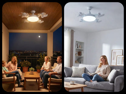 Ventilador de techo con luz LED – 5 Aspas plegables, control remoto, 3 ajustes de temperatura – Diseño moderno y ahorro de energía
