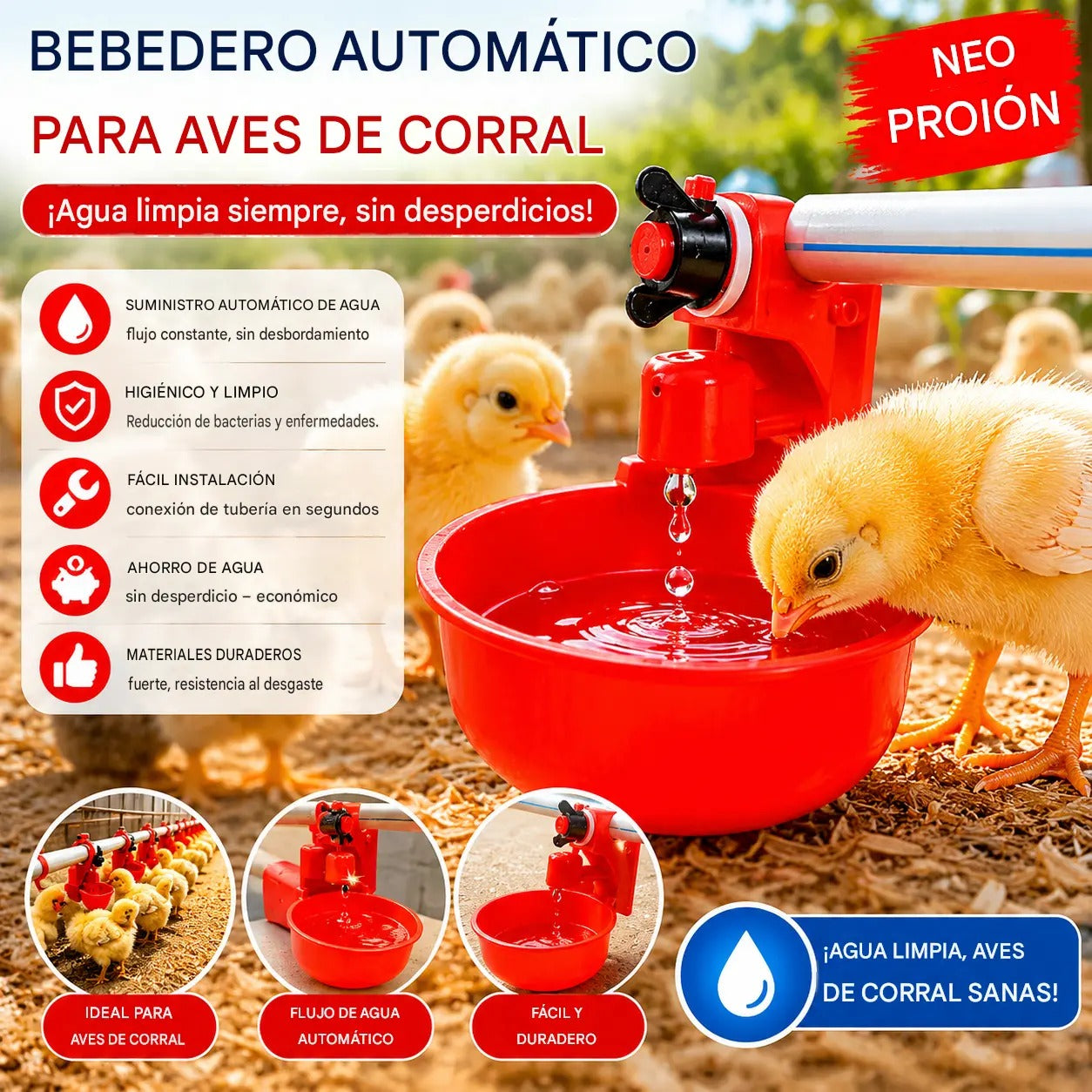 Los bebederos automáticos para aves de corral proporcionan un suministro continuo de agua sin desperdicio y son fáciles de instalar en las tuberías.